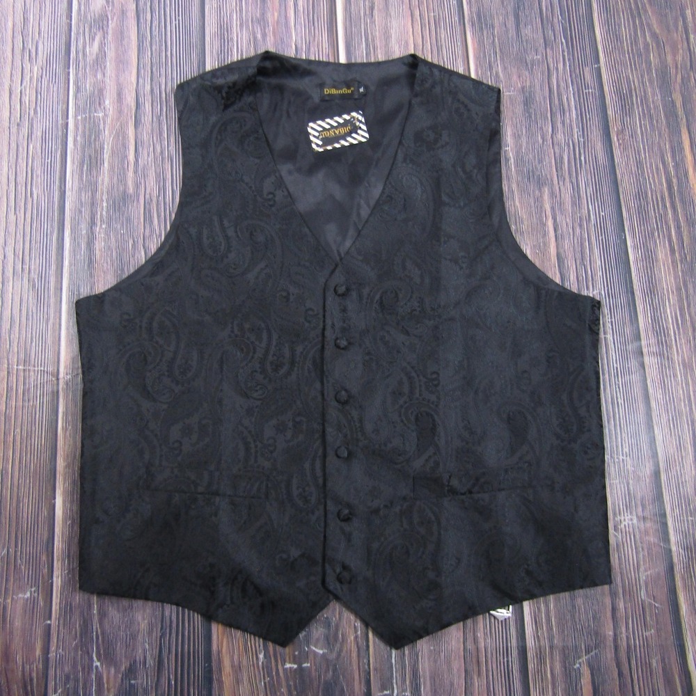 Suit Vest DiBanGu Mens XL Black Paisley Polyester 3 Piece Belted Formal Wedding
